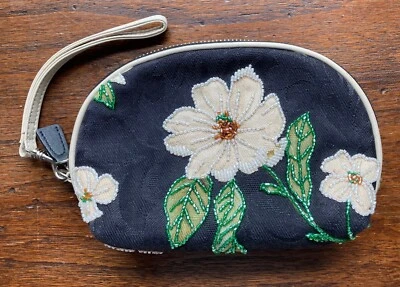 Beautiful Vintage ISABELLA FIORE Floral Beaded Wristlet/Zippered Pouch/Bag - Image 1 of 3