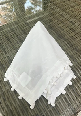 ABIGAILS White Cloth Dinner Napkins Pom Pom Trim 20x20" Cotton NEW Set of 3 - Image 1 of 4