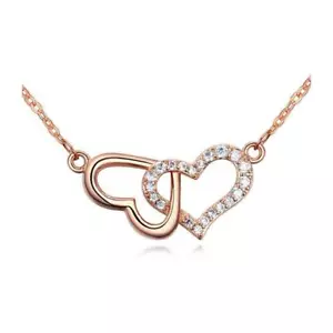 Hermoso collar colgante de cristal de doble corazón entrelazado oro rosa para mujer - Imagen 1 de 3