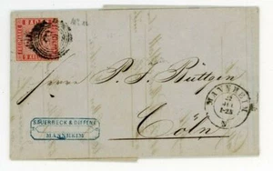 Franqueo individual de Baden Michel n.º 12 - Carta superior de Mannheim a Col... - Imagen 1 de 4
