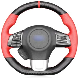 Red PU Leather Carbon Fiber Steering Wheel Wrap Cover for Subaru WRX 2015-2019 - Picture 1 of 7