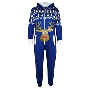 Kids Girls Boy Novelty Christmas Reindeer Fleece A2Z Onesie One Piece Jumpsuit - Picture 1 of 13
