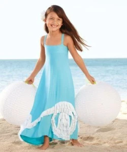 $75 NWT CHASING FIREFLIES VICKI SIGG GIRL PIXIE AQUA SWIRLY RUFFLES MAXI DRESS - Picture 1 of 5