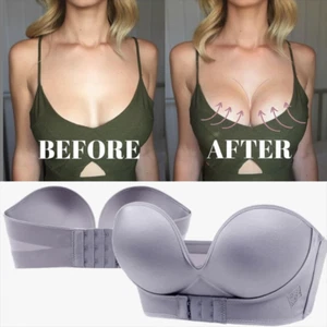 Women Invisible Push Up Bra Front Buckle Bandeau TopStrapless Seamless Lingerie - Picture 1 of 15