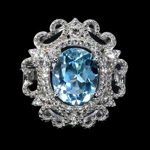 925 Sterling Silver Ring Oval Topaz 10x8mm Natural Gemstone Jewelry - Picture 1 of 14