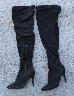 ROUGE Womens Size 11 Black Zip Thigh High Kitten High Heel Monet-23 Boots Sexy - Image 1 of 4