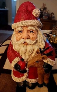 The Stone Bunny Santa Claus Feeding Reindeer 10½" Handcast Telle M Stein 2003 K - Picture 1 of 10