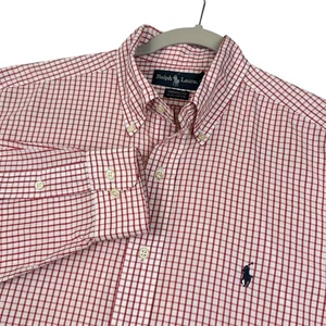 VTG Ralph Lauren Shirt Mens 15.5 32/33 Red White Check Plaid Yarmouth Button Up - Picture 1 of 13