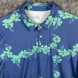 Reyn Spooner Poloshirt Herren XL blau grün geblümt Hawaii Performance Golf - Bild 1 von 10