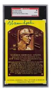 Warren Spahn Signed Slabbed Milwaukee Braves Hall of Fame Plaque Postcard SGC - Picture 1 of 5