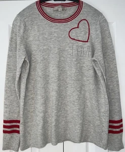 Ann Taylor Loft LOVE Heart Sweater Size Large Soft Striped Sleeve Preppy - Picture 1 of 8