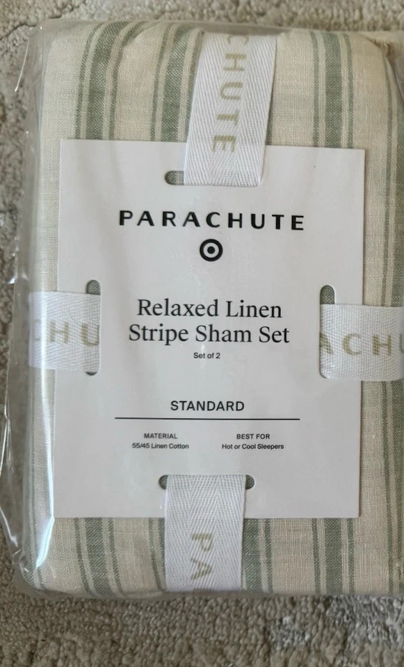 Парашют расслабленный льняной полоски Sham стандартный набор нефрит и пергамент - Изображение 1 из 1