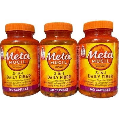 (3) Suplemento diario de fibra de psyllium Metamucil 3 en 1 160 cápsulas exp-01/2026+ Foto 1 de 4