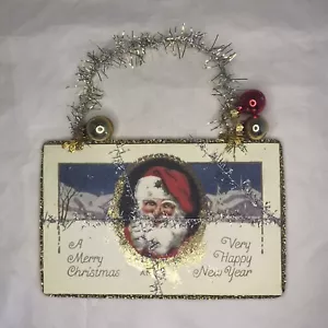 Vintage Tinsel & Paper Scrap Angel Christmas Ornament Santa Postcard - Picture 1 of 12