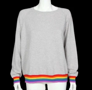 JUMPER 1234 100% Cashmere Rainbow Stripes Grey Crewneck Sweater Size 3 /617 - Picture 1 of 5