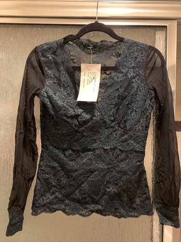 Camicetta donna Kay Celine foderata in pizzo verde e nero taglia S