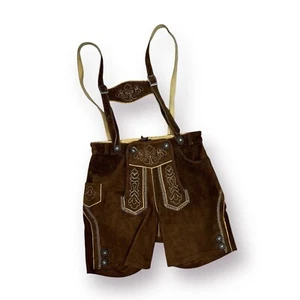 Lederhosen Brown Leather Shorts With Straps German Kids 128 Isar Trachten - Picture 1 of 10