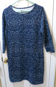 Sahalie NWOT navy Mandala print cotton blend dress, 3/4 sleeves M - Picture 1 of 6