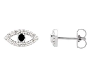 New 14k gold Black white .24ct VS2 G diamond evil eye stud cluste earrings 1.5g - Imagen 1 de 5
