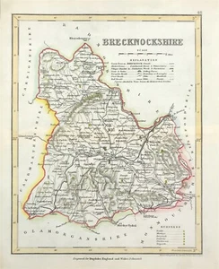 Brecknockshire map 1832 by Archer Towns Parks Rail & Roads with hand colour - Picture 1 of 4