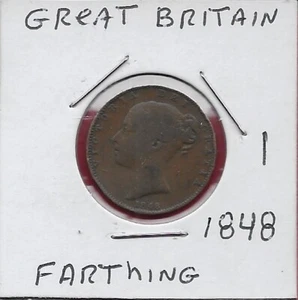 GREAT BRITAIN FARTHING 1848 UNCROWNED PORTRAIT (YOUNG HEAD)OF QUEEN VICT - Picture 1 of 2
