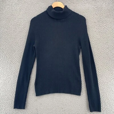 Suéter Chicos Para Mujer 2 EE. UU. Grande Negro Mezcla Seda Capucha Cuello Acanalado Tejido Elástico Foto 1 de 4