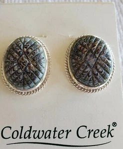 Orecchini Coldwater Creek argento sterling e abalone intagliato perno palo 925 NUOVI - Foto 1 di 3