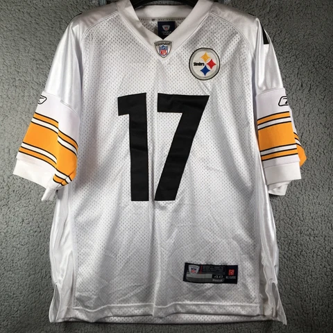 Pittsburgh Steelers Men's Jersey Mike Wallace 17 Size 48 White Reebok NFL Cover