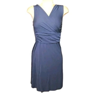 THEORY Dress Women 00P Navy Blue Sleeveless Wrap Top Fit & Flare Minimalist - Picture 1 of 7