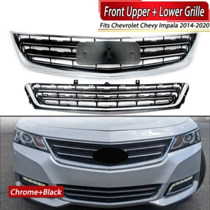 2PC Front Upper & Lower Grill Chrome Black For 2014-2020 Chevrolet Impala Grille - Picture 1 of 13