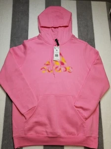 Women's 1X adidas Badge of Sport Two-Tone Graphic Fleece Hoodie Bliss Pink - Picture 1 of 5