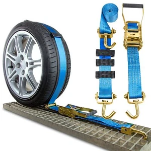 2x Auto Transport Spanngurt Radsicherung Zurrgurt PKW Trailer KFZ Reifengurt - Bild 1 von 7