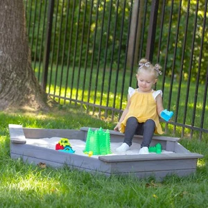 Toddler Sand Box Playset Kids Hexagonal Cedar Wooden Outdoor Backyard Play Gray - Picture 1 of 3