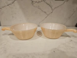 2 Pair Vintage Fire-King Peach Lusterware Beehive Handled Soup Chili Bowls USA - Picture 1 of 6