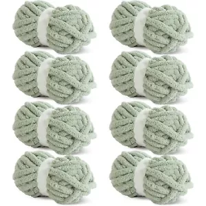 Sage Green Chunky Chenille Yarn for Crocheting, Bulky Thick Fluffy Yarn - Picture 1 of 9