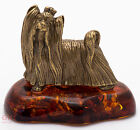 Solid Brass Amber Figurine of Shih Tzu dog IronWork  Chinese Lion 