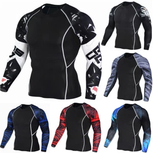 Men Long Sleeve Workout Shirts Quick Dry Rash Guard Gym Sports Athletic Tee Topṑ - Picture 1 of 45