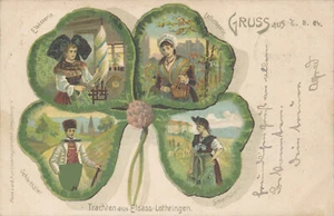 AK Kleeblattkarte, Strasburg, Trachten aus Elsass-Lothringen - Bild 1 von 2