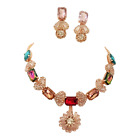 Indian Bollywood Style Bridal Choker Gold Plated Ad Jewelry Necklace Earring Set