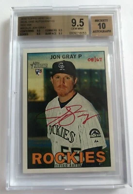 Jon Gray 2016 Topps Heritage Real One Red Ink Auto RC #/67 BGS 9.5 Gem Mint Rare - Image 1 of 4