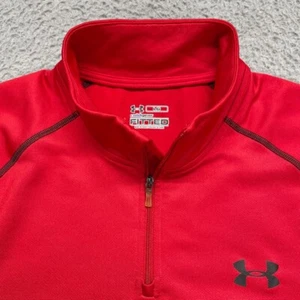 Under Armour 1/4 Zip Pullover Sweatshirt Mens Large Red ColdGear Fitted LS - Picture 1 of 12