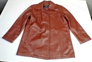 Vintage Atelier By B Thomas Soft Brown 100% Leather Womans Coat Jacket Medium - Picture 1 of 10
