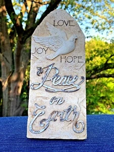 Vintage Love Joy Hope PEACE ON EARTH White Dove Pottery Christian Art 9/4 ❤️m13 - Picture 1 of 9