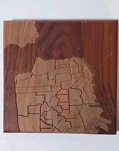 Wood Routing SAN FRANCISCO Map Decoration Wood Art By Dave Marcoullier - Picture 1 of 4