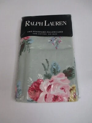 全新 Ralph Lauren COTTAGE LANE 绿色花卉 2 标准枕套 — 第 1/4 张图片