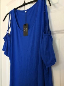 AYLI Women’s 18 XXL Blue Cold Shoulder Top NWT Pit-pit 22” Length 32” - Picture 1 of 6