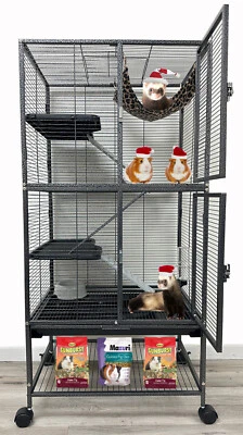 MCAGE LARGE Deluxe Double Unit 1/2-inch Bar Cage For Ferret Rat Guinea Pig Chinchilla
