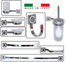 SET KIT ACCESSORI BAGNO QUADRO STRASS OTTONE CROMATO MODERNO PRODOTTO ITALIANO