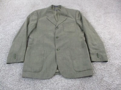 Vintage Structure Blazer Jacket Mens Wool Linen Blend Mens 40 Green Blue hopsack - Image 1 of 4