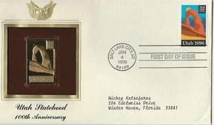 Utah Statehood 100th Anniversary - 1st day issue - golden replica stamp Jan. 4 1996. - Bild 1 von 1